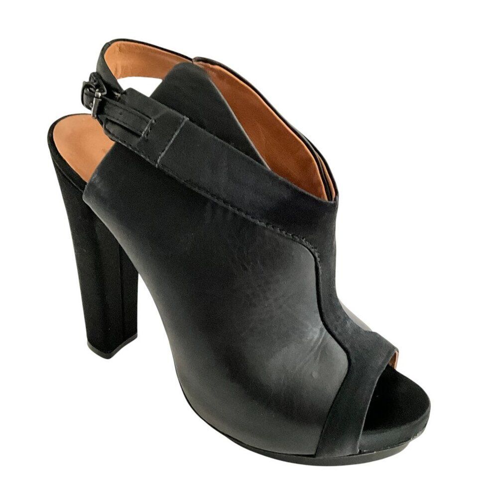 L.A.M.B. Gwen Stefani Soft Leather Platform Satin Trim Peep-toe Bootie 8.5